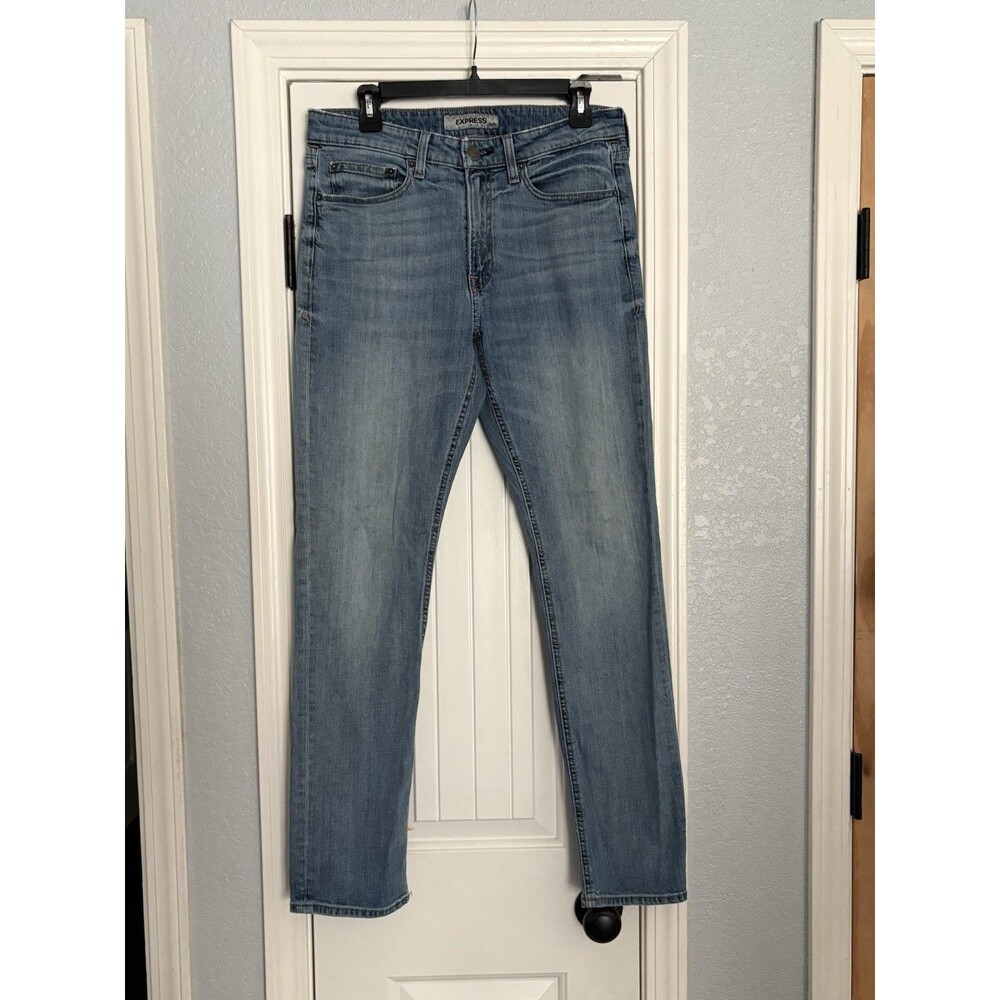 Express Jeans Mens 32X32 Blue Slim Stretch Denim Pants Medium Wash Straight Leg